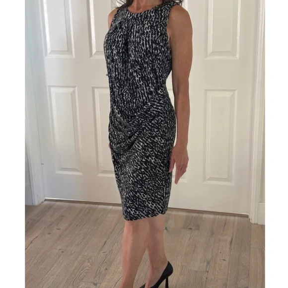 MICHAEL Michael Kors Draped Sheath Dress - Animal Print Size M - Picture 3 of 14